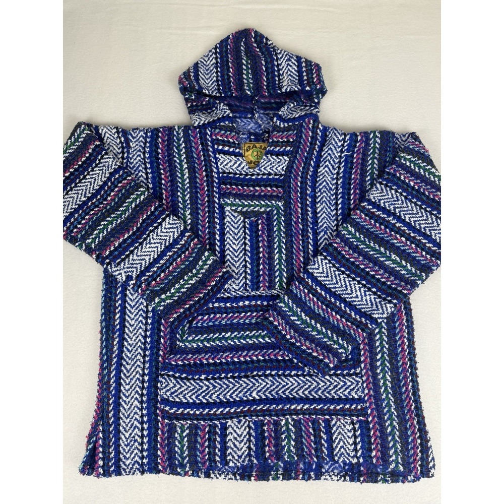 Baja Joe Eco-Friendly Woven Striped Pullover Baja Hoodie Size L
